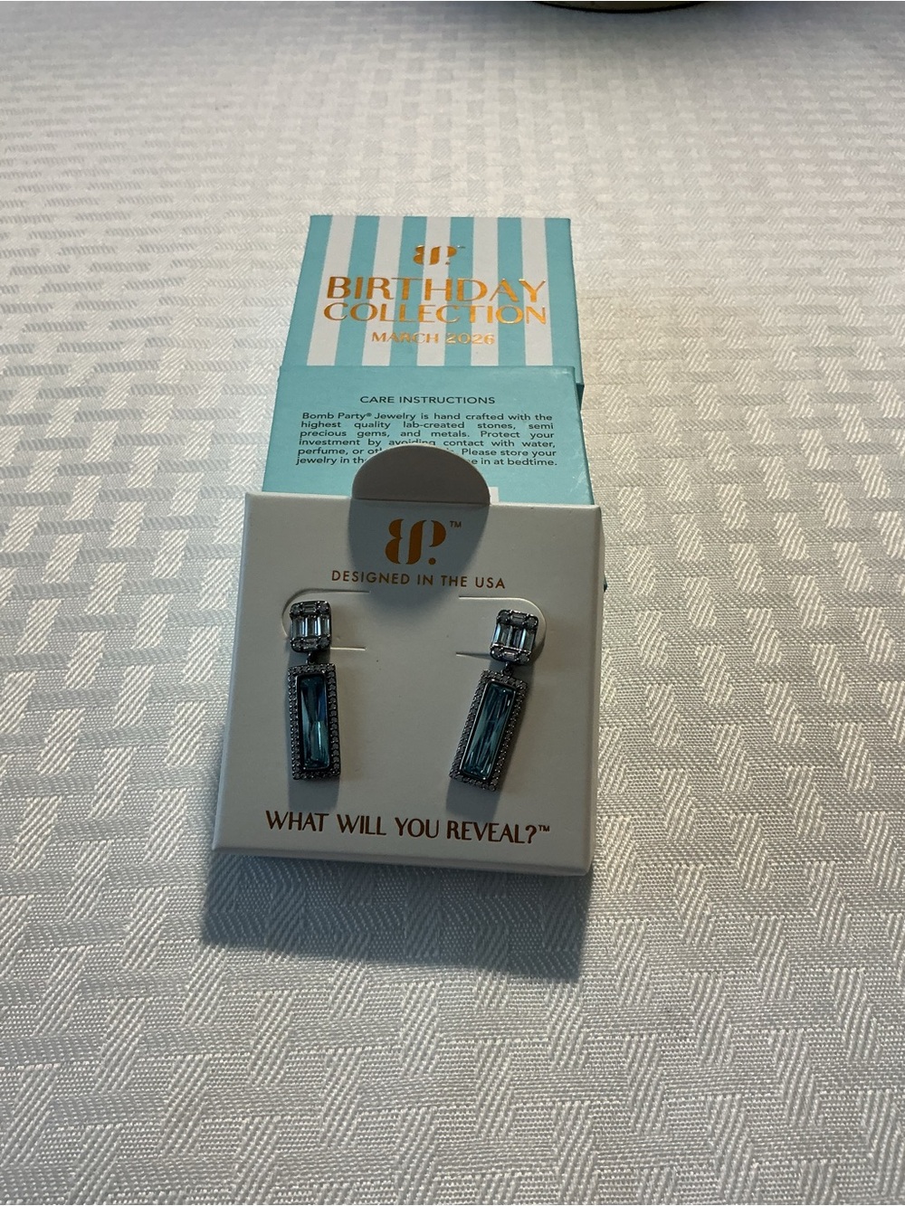 Bomb Party “Be The Light” Aquamarine CZ Hematite Plated Earrings